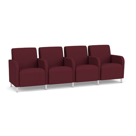 Lesro Siena Lounge Reception 4 Seat Tandem Seating, Brushed Steel, OH Wine Upholstery SN4103